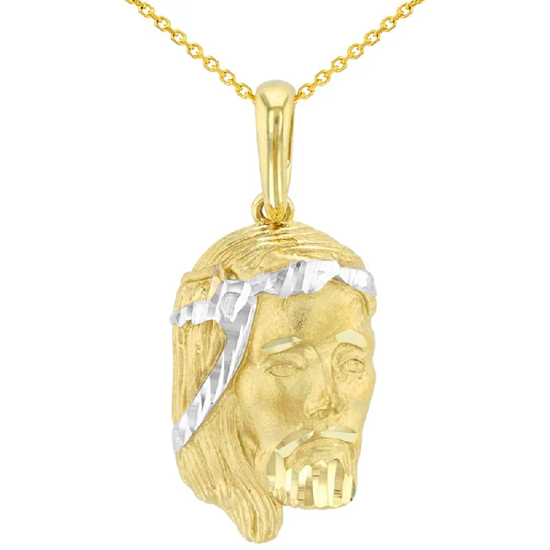 women eco-friendly necklaces -14K Yellow Gold Textured Face of Jesus Christ Pendant With Dainty Gold Chain Necklace