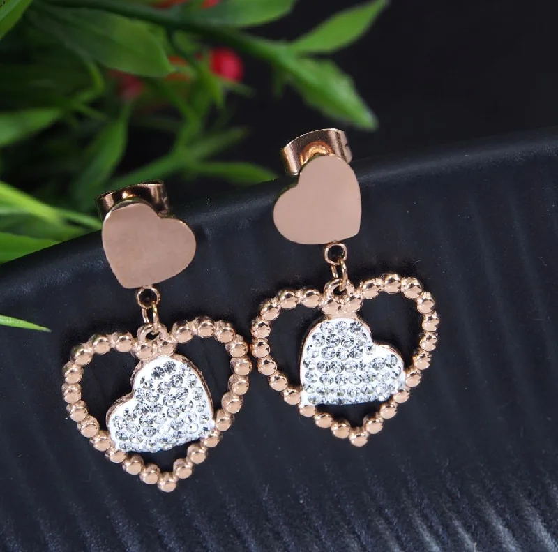 women hoop earrings -Tarohi Jewels Stainless Steel Rosegold Plated Heart Shaped Earring- STNER 2726