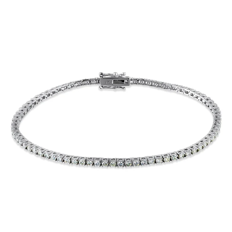 women braided bracelets -Solid 14k White Gold 2.0mm Diamond Bracelet