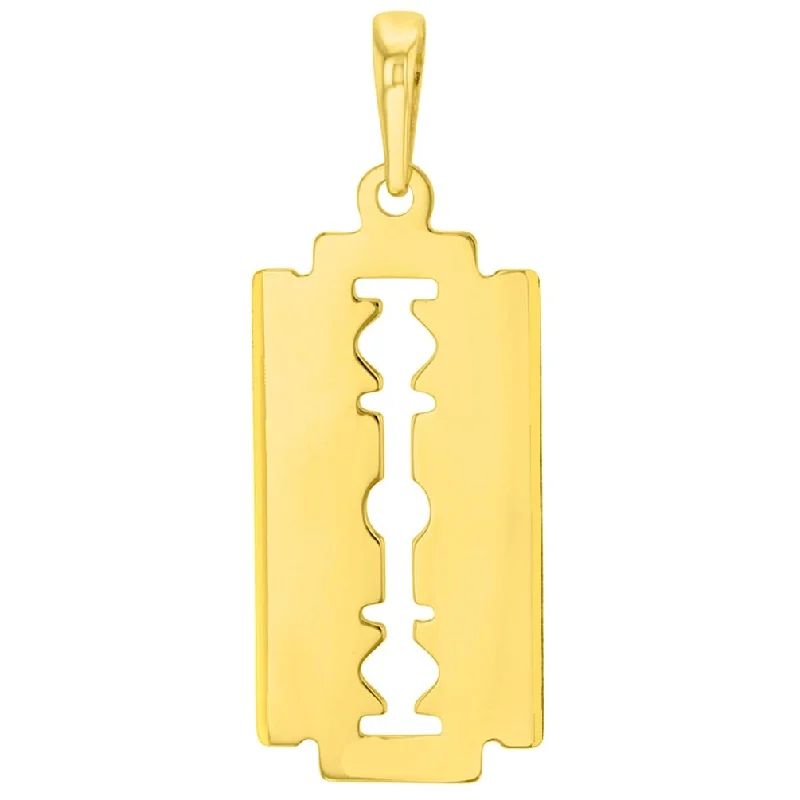 women artistic necklaces -Solid 14K Yellow Gold Sharp Edged Razor Blade Pendant