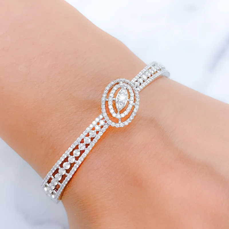 women engraved bangle bracelets -Modern White Gold Diamond + 18k Gold Bangle Bracelet