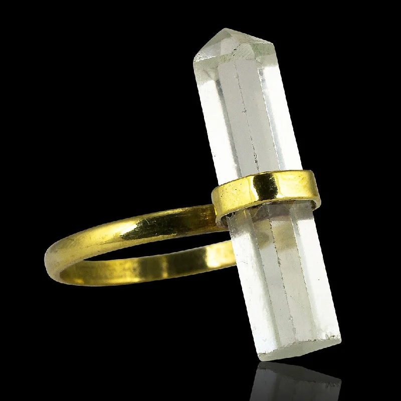 women antique rings -<span>RBR-014<span>: </span></span>Quartz Crystal Ring - Brass