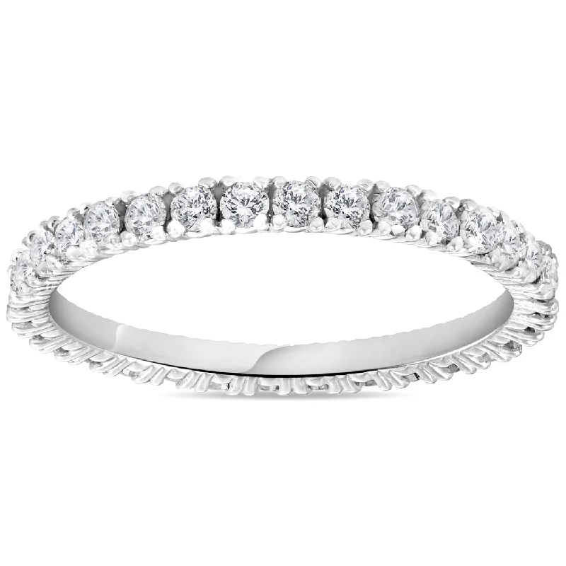 women oval engagement rings -5/8 cttw Diamond Eternity Ring Womens Stackable Round 14k White Gold Band