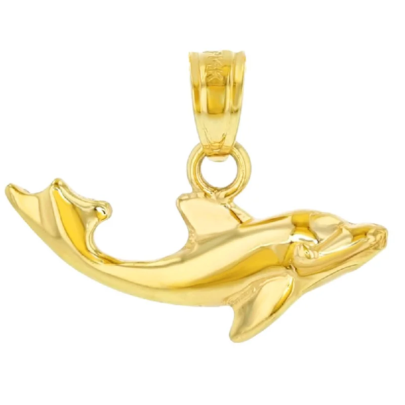 women designer necklaces -14K Yellow Gold Swimming Dolphin Charm Animal Pendant with High Polish