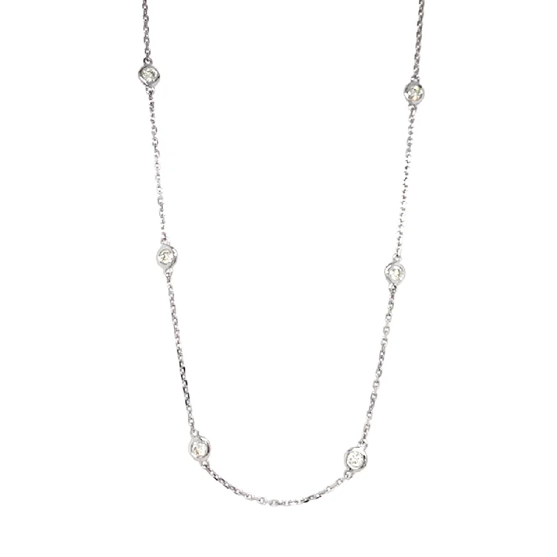 women gold chain necklaces -White Gold & Diamond Station Necklace - "Starlight"