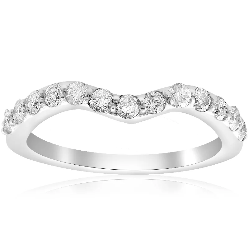 women diamond solitaire engagement rings -1/2ct Curved Diamond Notched Wedding Ring Enhancer 14K White Gold