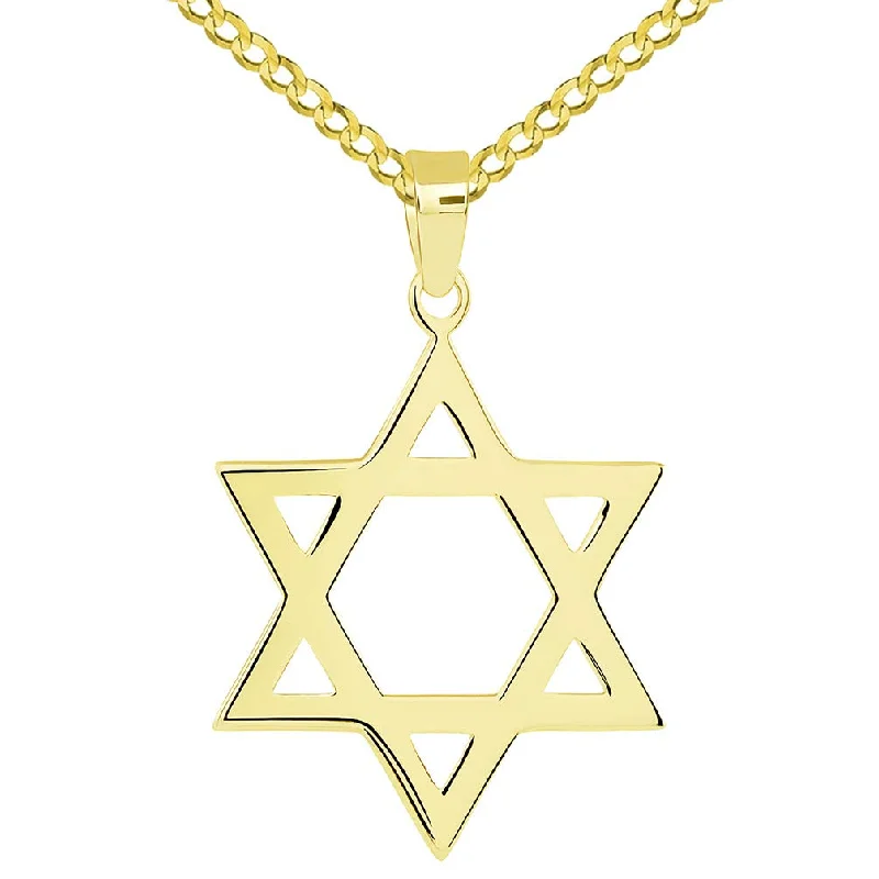 women wedding day necklaces -Solid 14k Yellow Gold Classic Hebrew Star of David Pendant with Cuban Necklace