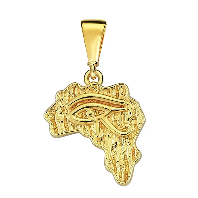 women layered necklaces -Solid 14k Yellow Gold Mini Eye of Horus Africa Map Pendant