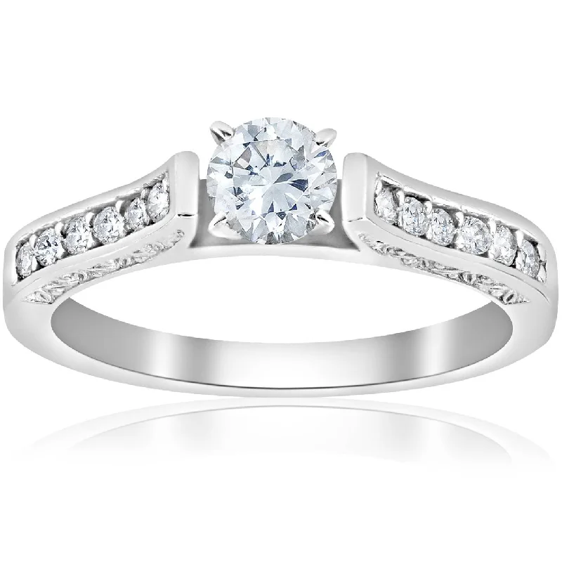 women diamond-accent engagement rings -1/2ct Antique Cathedral Diamond Engagement Ring 14K White Gold