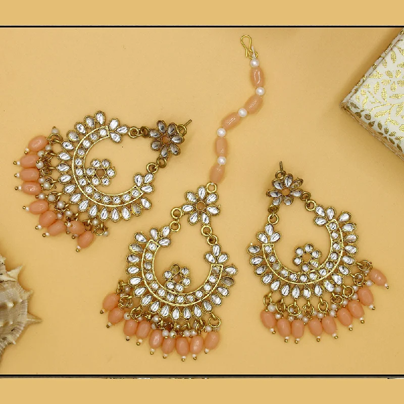 women fashion earrings -Mahavir Gold Plated Kundan & Meenakari Earrings With Maangtikka