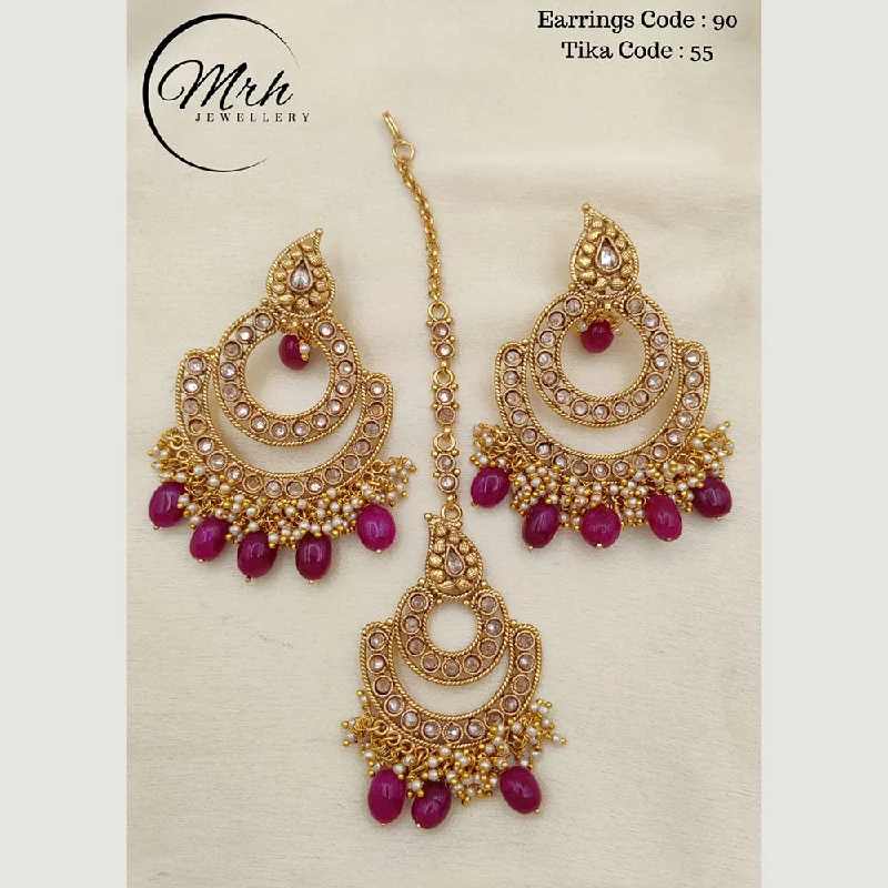 women pearl earrings -Jewel Addiction Copper Gold Plated Earrings With Mangtikka