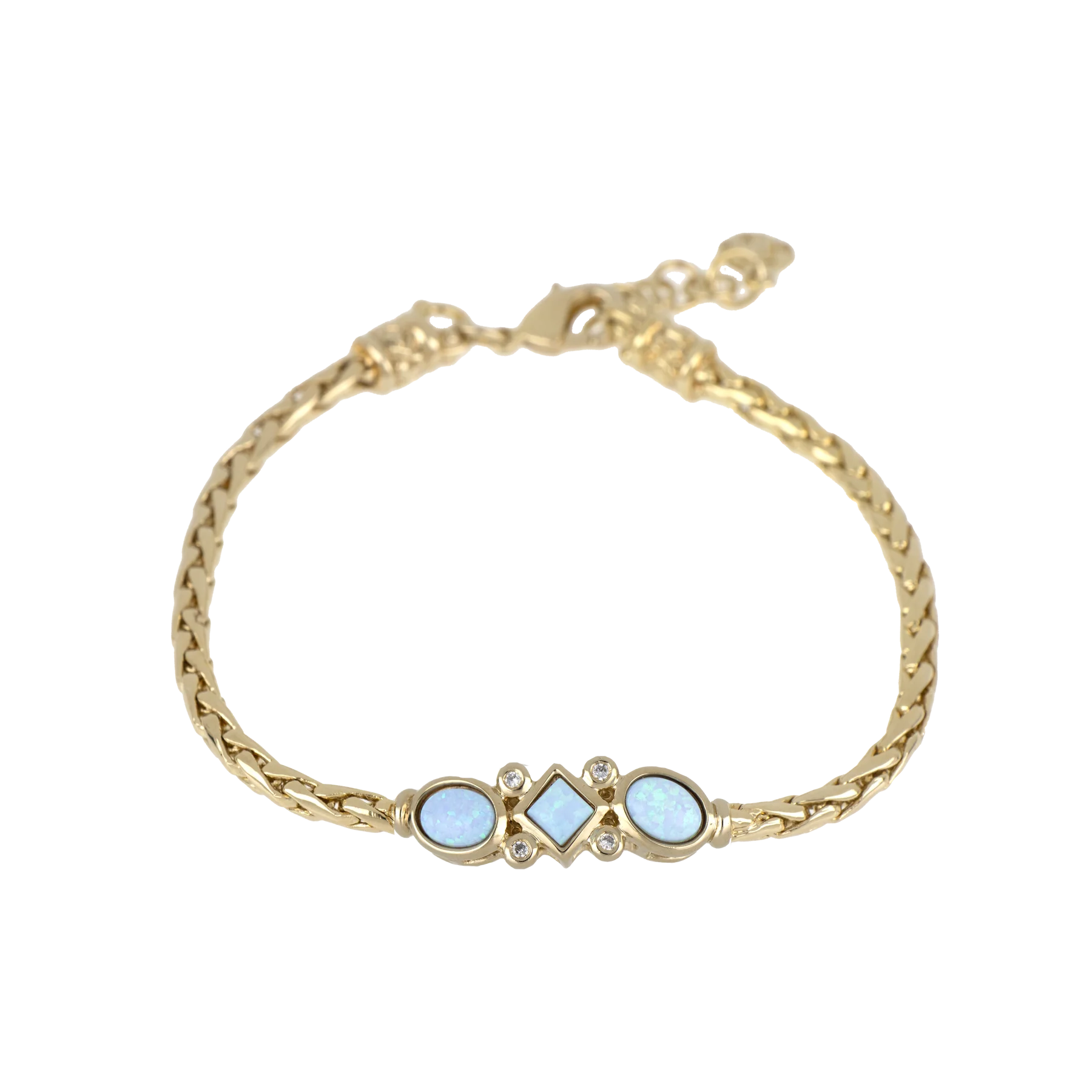 women minimalist bracelets -Opalas do Mar Single Strand 3 Blue Opals CZ Bracelet Gold 7”