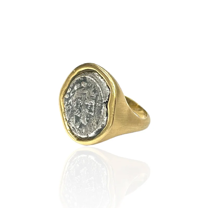 women gemstone rings -GOLD ROMAN MAN COIN RING