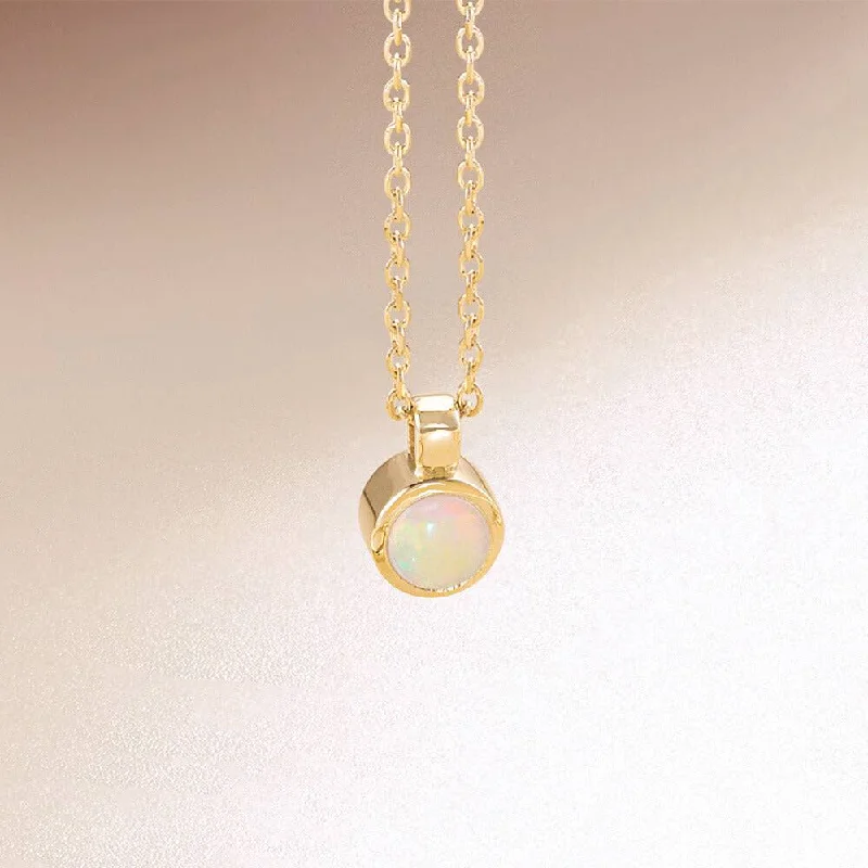 women engraved gold necklaces -Natural White Opal Cabochon Pendant Necklace