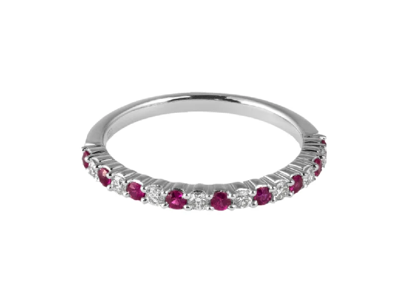 women colorful gemstone rings -Diamond & Ruby Half Eternity Band