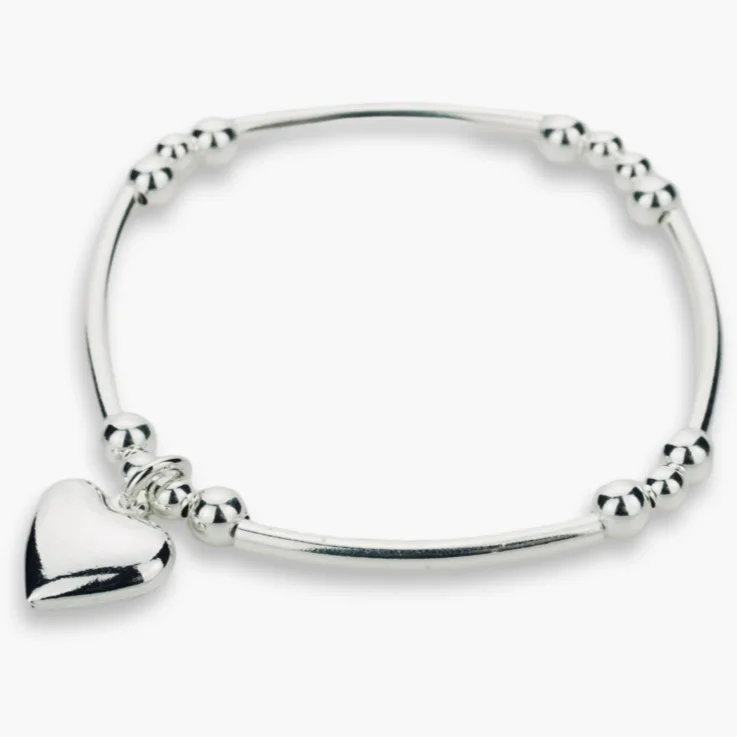 women birthstone bangles -925 Sterling Silver Puff Heart Tube Bracelet, Sterling Silver Stretch Bracelet, Bracelets, Stacked Bracelets