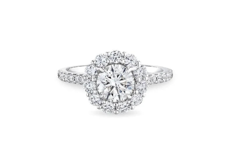 women double band rings -Engagement Ring with Round Cut Diamond and Pave, 2 CT