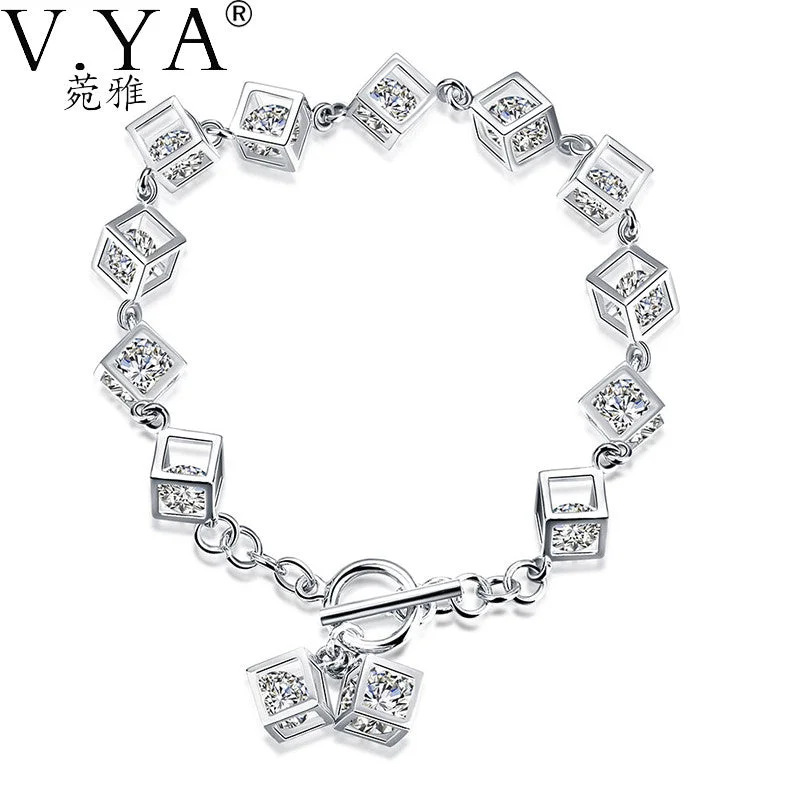 women leather bracelets -VYA 100% Real 925 Sterling Silver Bracelet for Women Jewerly S925 Silver