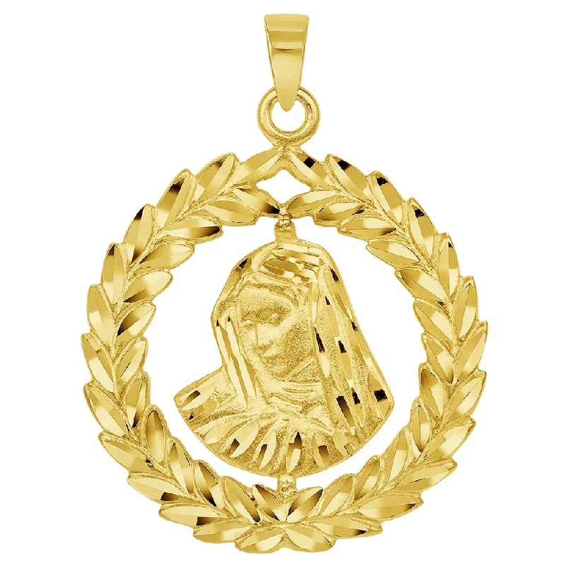 women celestial necklaces -14k Yellow Gold Virgin Mary In Round Olive Branch Pendant