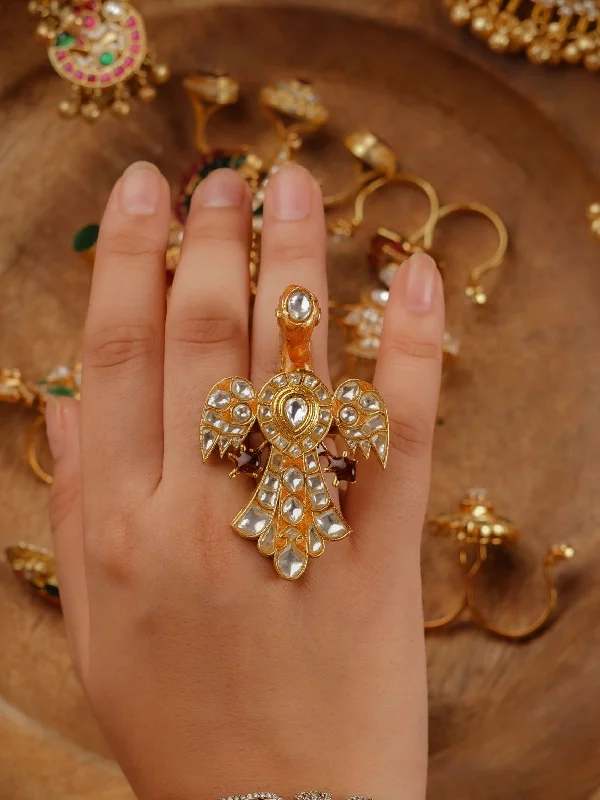 women custom rings for women -White Color Gold Plated Jadau Kundan Ring - MRNG91