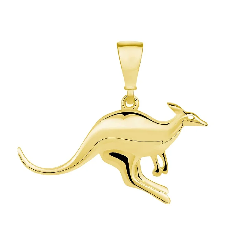 women flower necklaces -14k Yellow Gold Mini Kangaroo Hopping Charm Animal Pendant