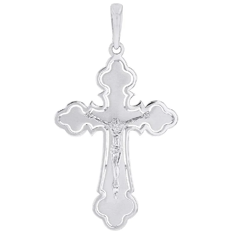 women rope necklaces -14k White Gold Open Outline Cross Eastern Orthodox Crucifix Pendant