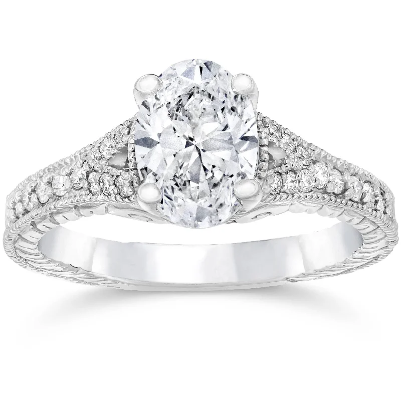 women men’s solitaire engagement rings -1 1/4ct oval Diamond Vintage Engagement Ring 14K White Gold