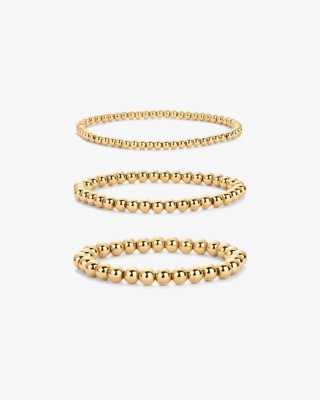 women rose gold bracelets -Gold Beaded Bracelet Trio