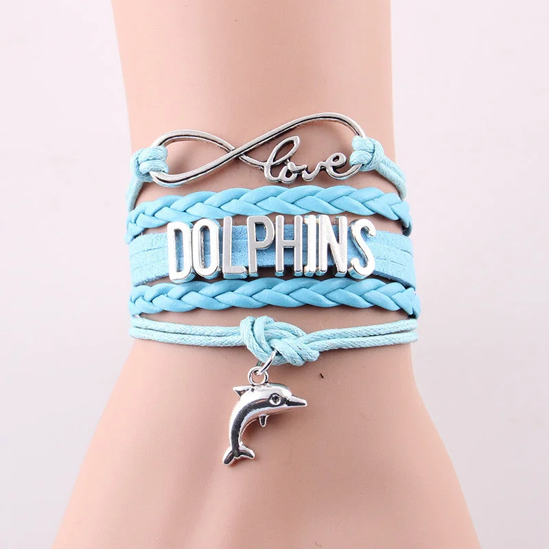 women oversized bangles -Stunning Infinity Love Leather Wrap Dolphin Bracelet