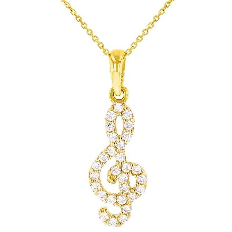 women matching necklaces -14K Yellow Gold CZ-Studded Dainty Musical Note Charm Pendant Necklace