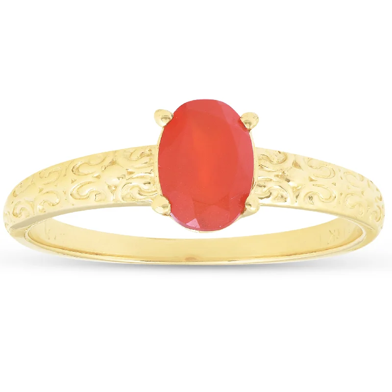 women vintage-style engagement rings -1ct Mexican Fire Opal Vintage Ring 14k Yellow Gold