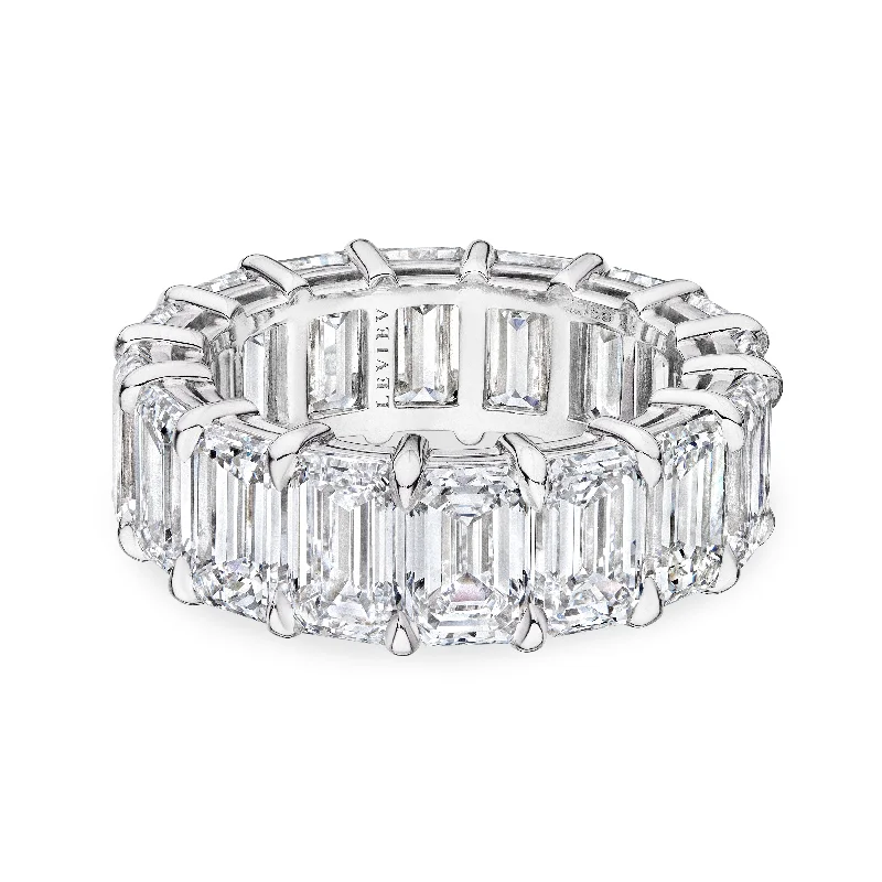 women double band rings -Emerald Cut Diamond Eternity Band, 12 CT