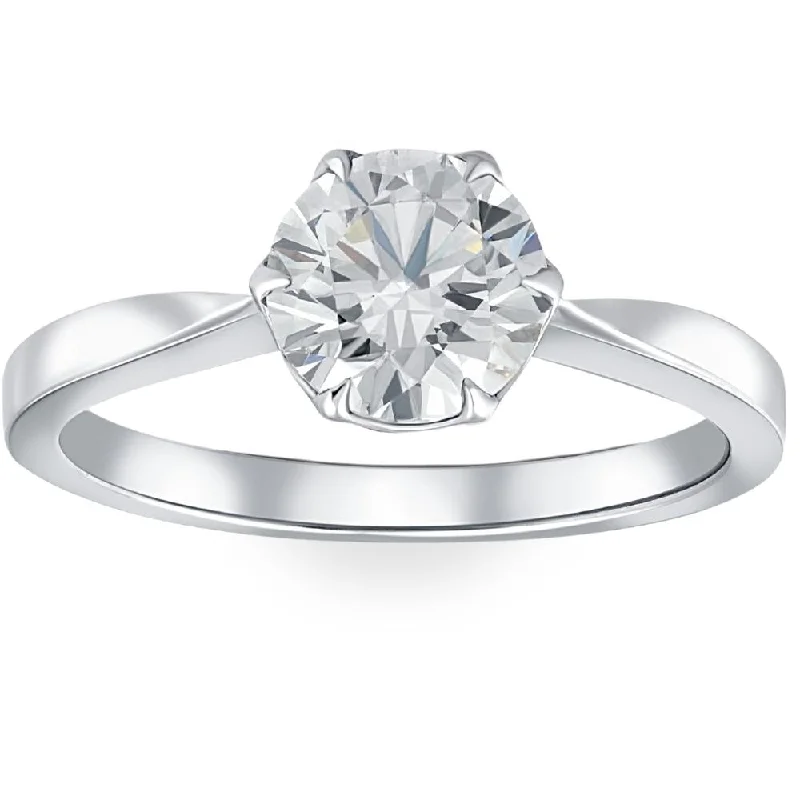 women diamond solitaire engagement rings -Certified 1.51CT Round Cut Diamond Solitaire Engagement Ring 14k White Gold