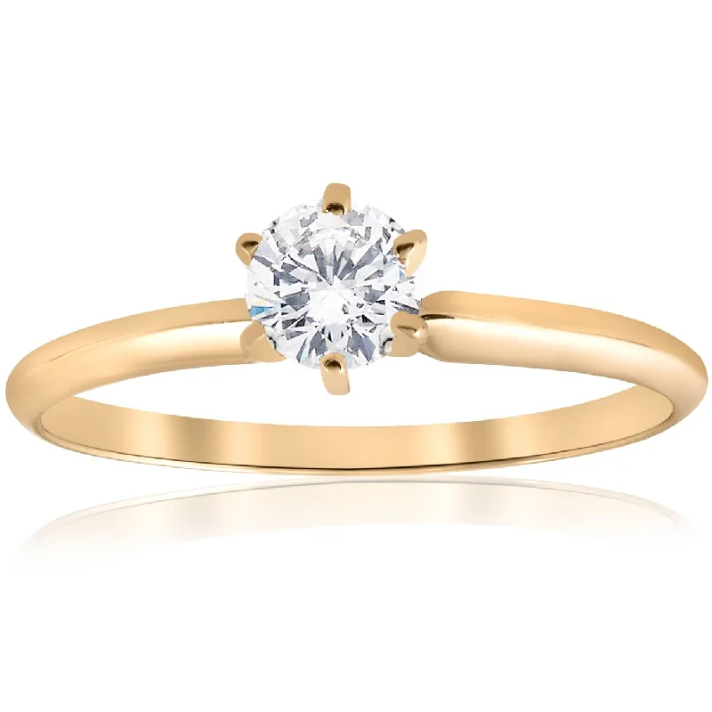 women sapphire solitaire engagement rings -14k Yellow Gold 1/2ct Round Solitaire Diamond Engagement Ring