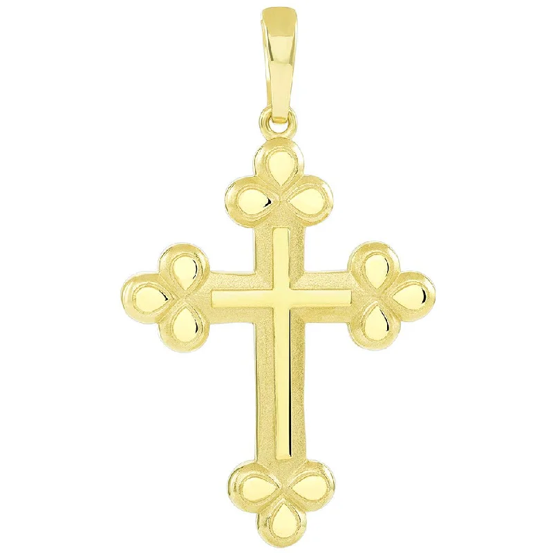 women lock necklaces -14k Yellow Gold Christian Eastern Orthodox Cross Pendant with Polished and Matte Finish