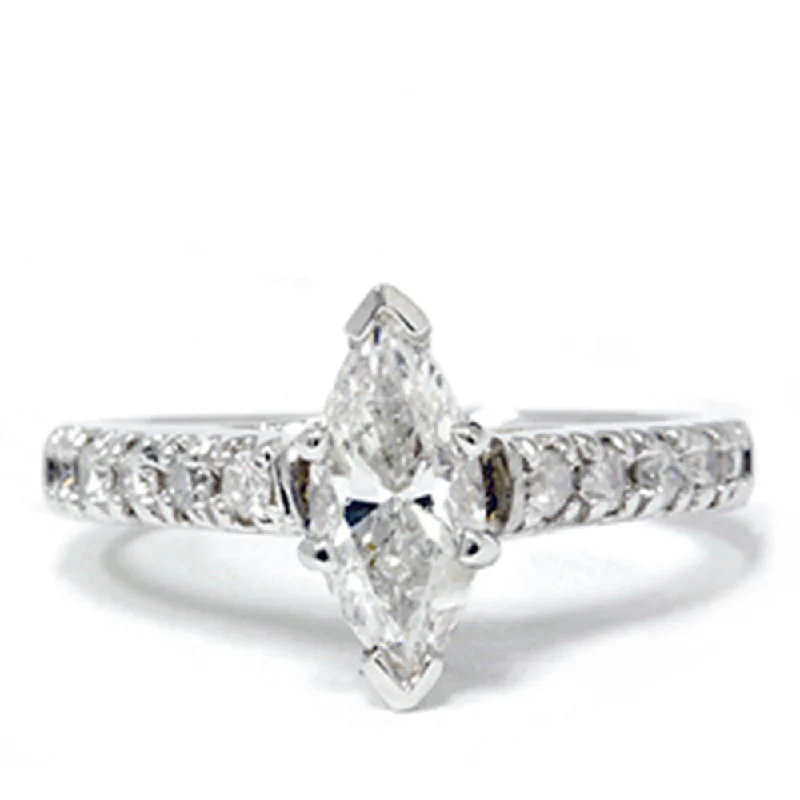 women custom engagement rings -Marquise 1 1/5 Carat Enhanced Diamond Engagement Accent Ring 14K White Gold