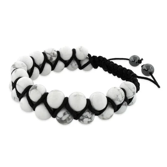 women silver bangles -8MM Howlite Bead 2 Layer Shamballa Bracelet