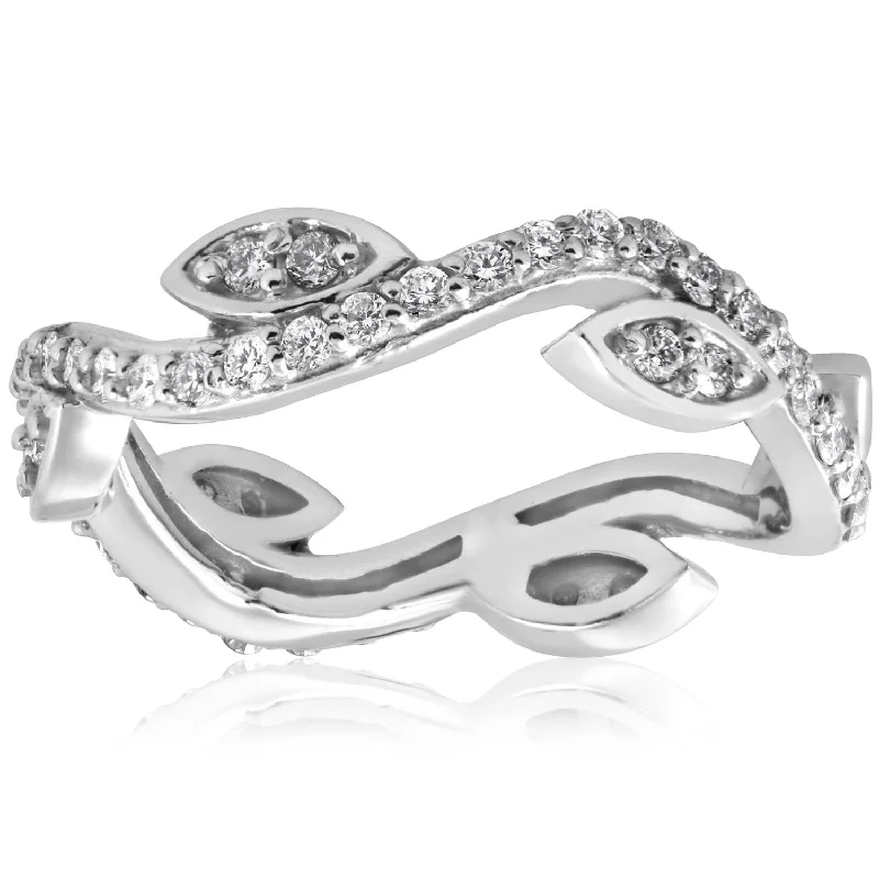 women stackable engagement rings -1/2Ct Diamond Vintage Vine Floral Eternity Stackable Wedding Ring 14K White Gold