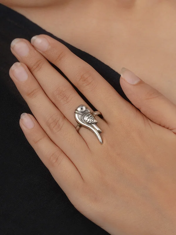 women adjustable rings -Grey Color Silver Plated Tribal Ring - EK-SFRNG197