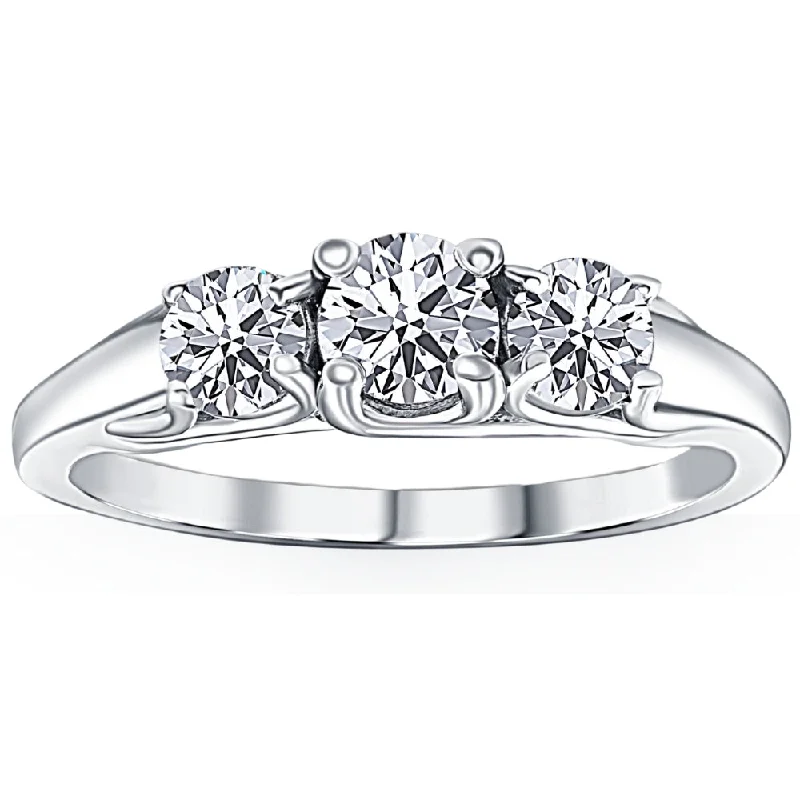 women solitaire engagement rings -1ct Three Stone Diamond Ring 14K White Gold