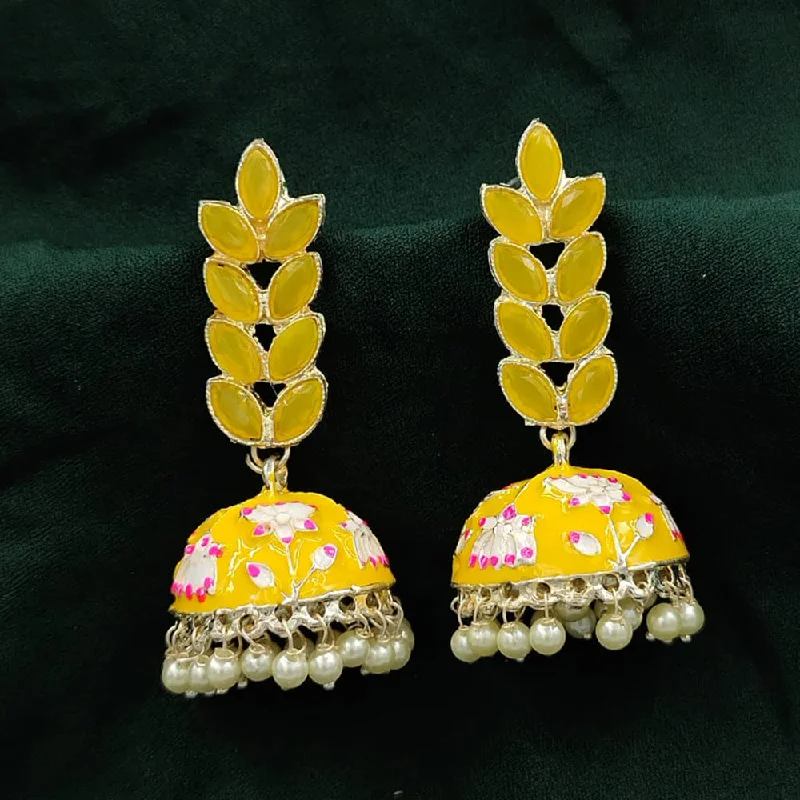 women gold earrings -SNERA Gold Plated Pota Stone And Meenakari Jhumki Earrings