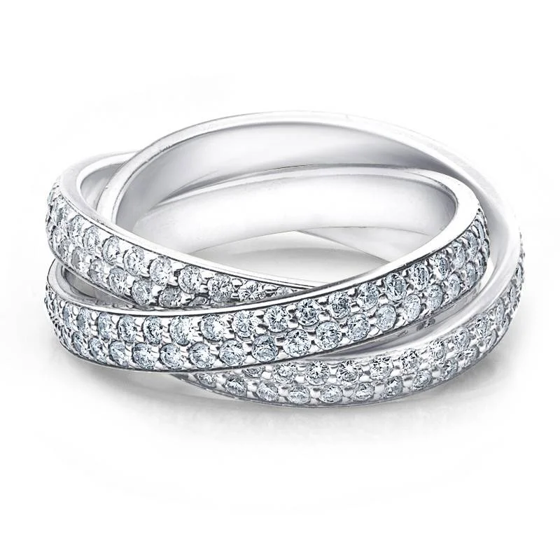 women modern solitaire engagement rings -2 3/4ct Rolling Ring Diamond Pave Eternity 14K White Gold