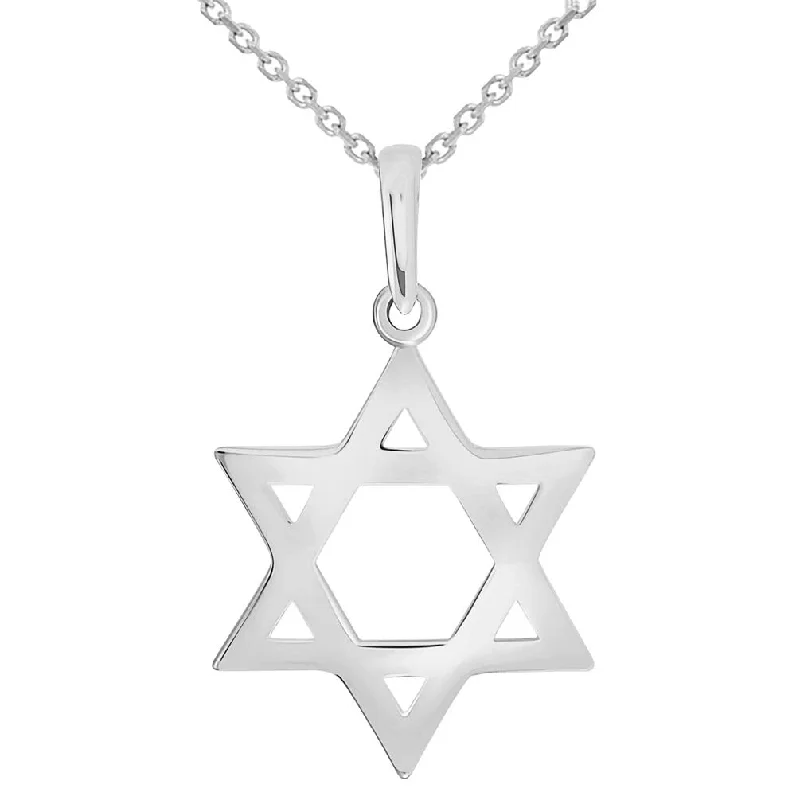 women vintage necklaces -Polished 14k White Gold Simple Jewish Charm Star of David Pendant Necklace