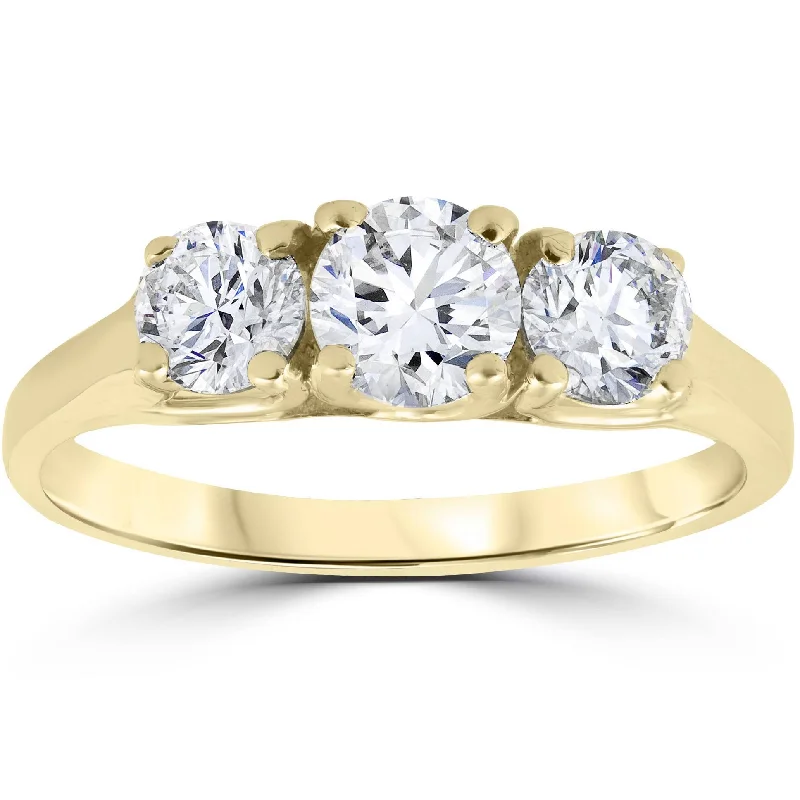 women sapphire gemstone engagement rings -1ct 3-Stone Diamond Engagement Ring 14K Yellow Gold