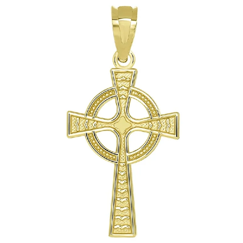 women star pendant necklaces -14k Yellow Gold Celtic Cross with Eternity Circle Charm Pendant