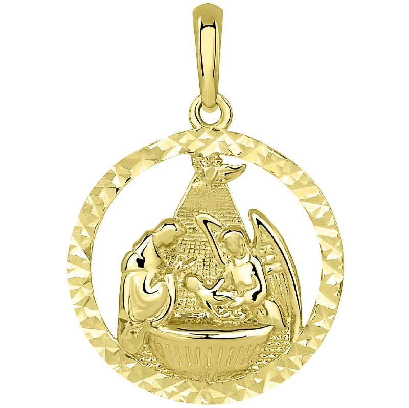 women stylish necklaces -14k Yellow Gold Open Textured Circle Holy Spirit Baptism Charm Christening Pendant