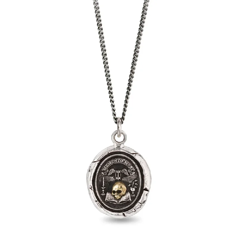 women flower necklaces -Sterling Silver & Yellow Gold Skull Talisman Necklace - "Memento Mori"