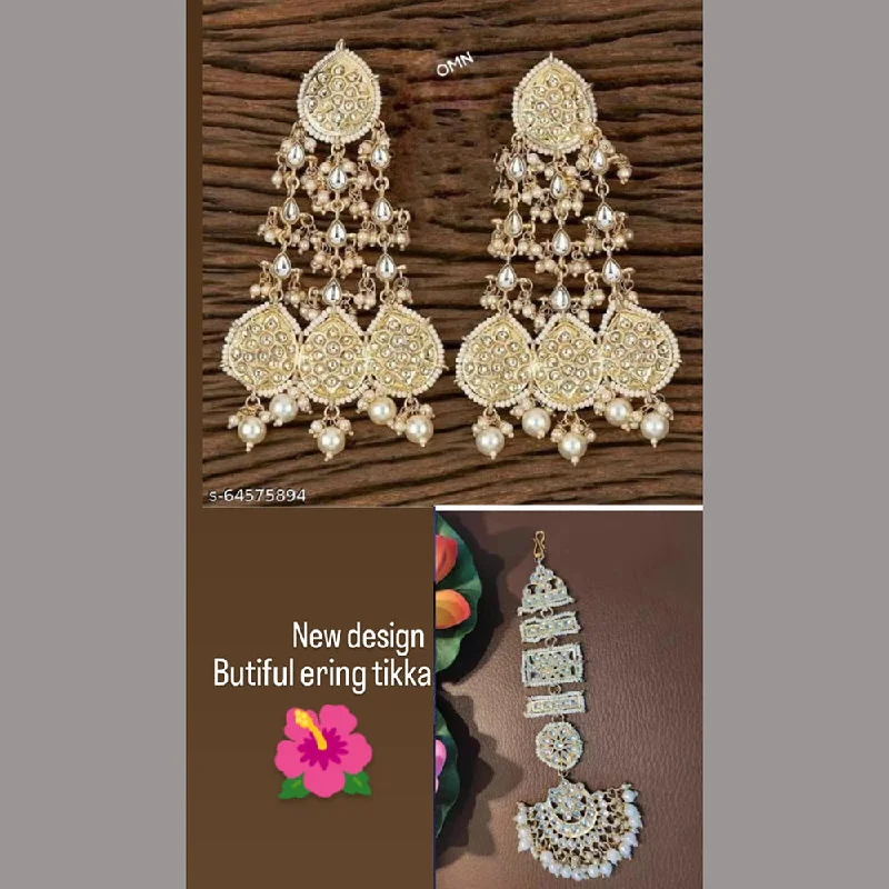 women long earrings -Lucentarts Jewellery Gold Plated Dangler Earrings With Maangtikka