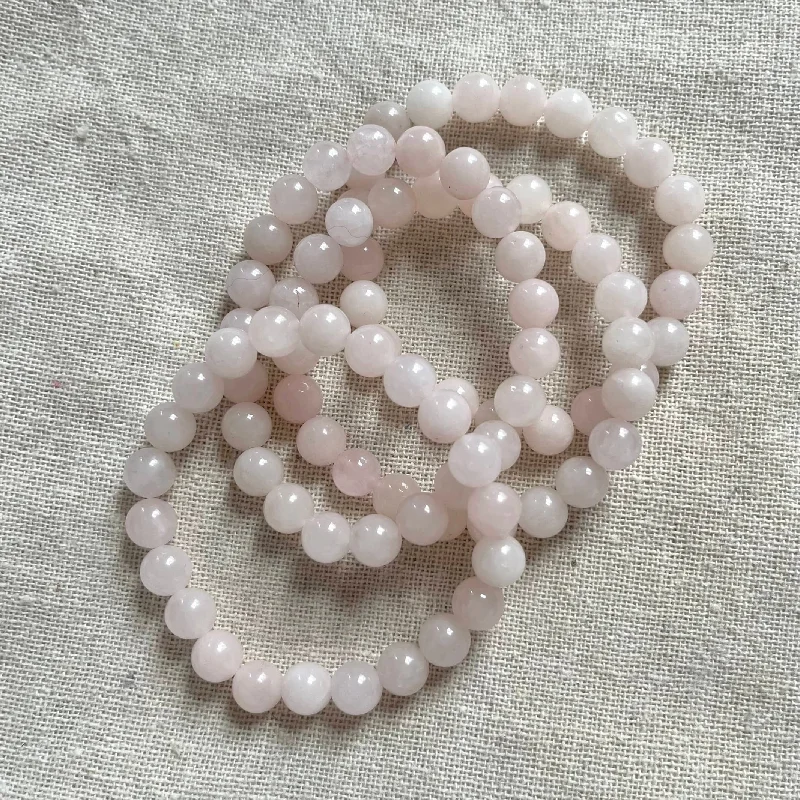 women cuff bangles -Rose Quartz 8mm Beaded Bracelet - Love