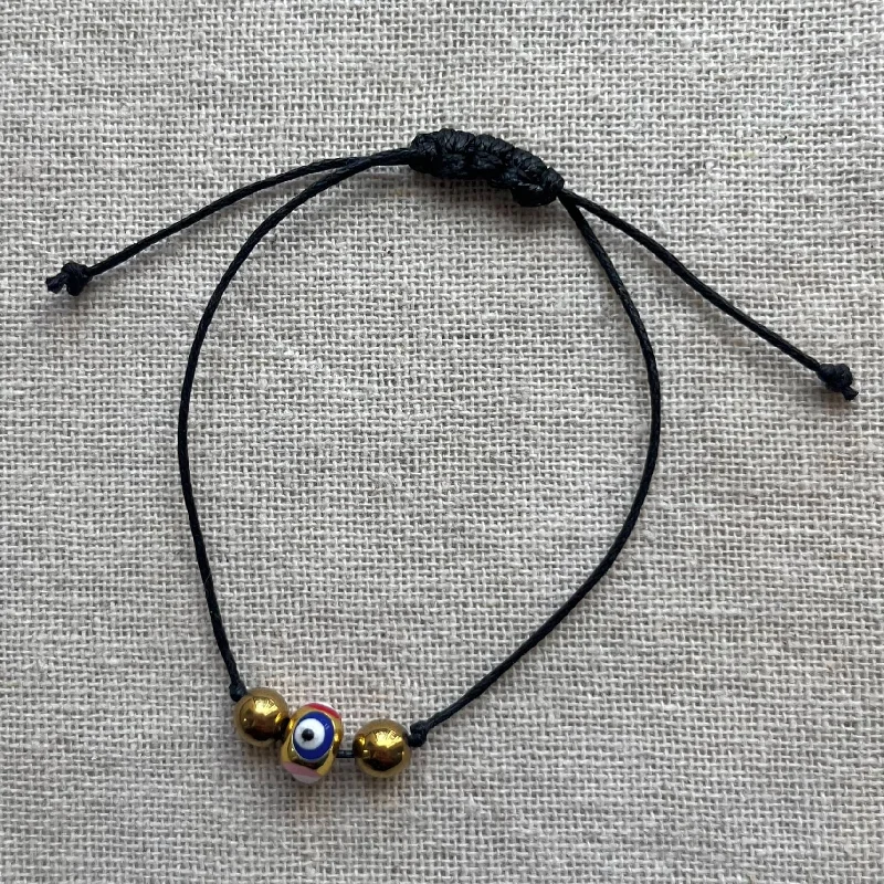 women beaded bracelets -Golden Evil Eye Cord Bracelet